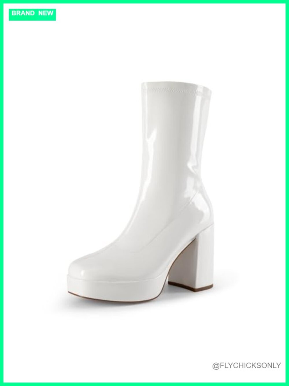 Women's Mid Calf Platform Gogo Boots Faux Leather Square Toe